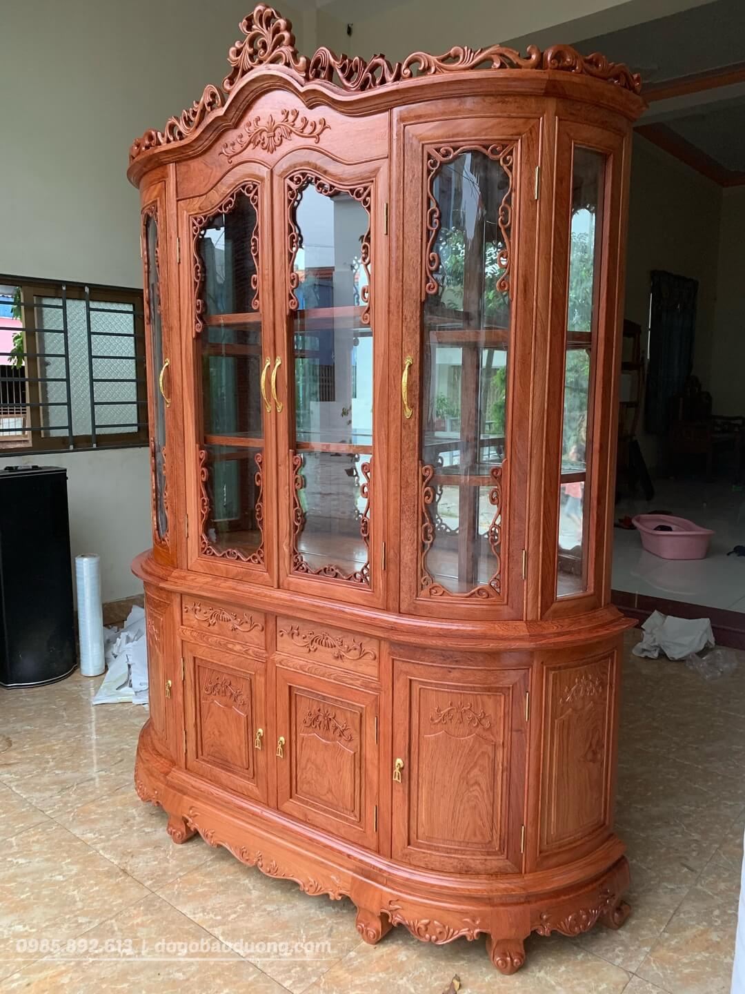 Tủ Bày đồ Bán Nguyệt 1m6 Gỗ Hương đá