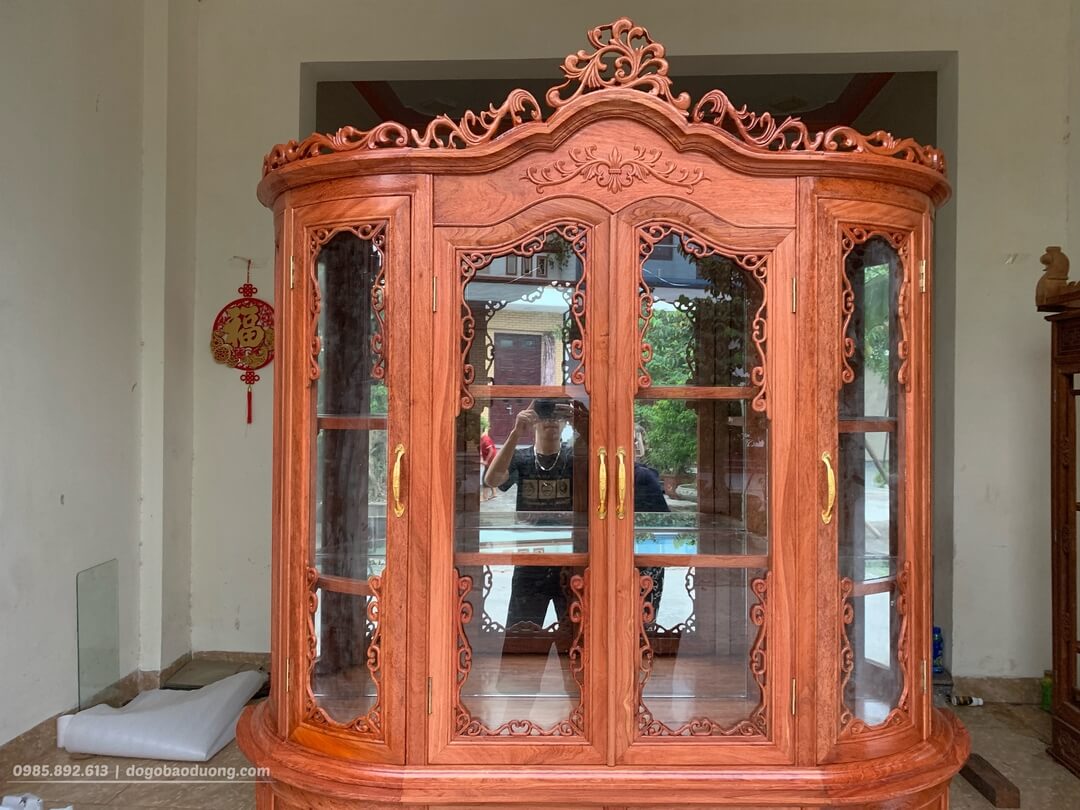 Tủ Bày đồ Bán Nguyệt 1m6 Gỗ Hương đá