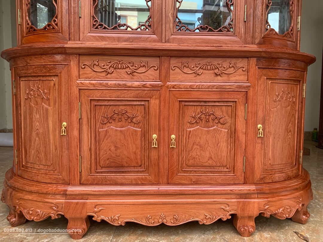 Tủ Bày đồ Bán Nguyệt 1m6 Gỗ Hương đá
