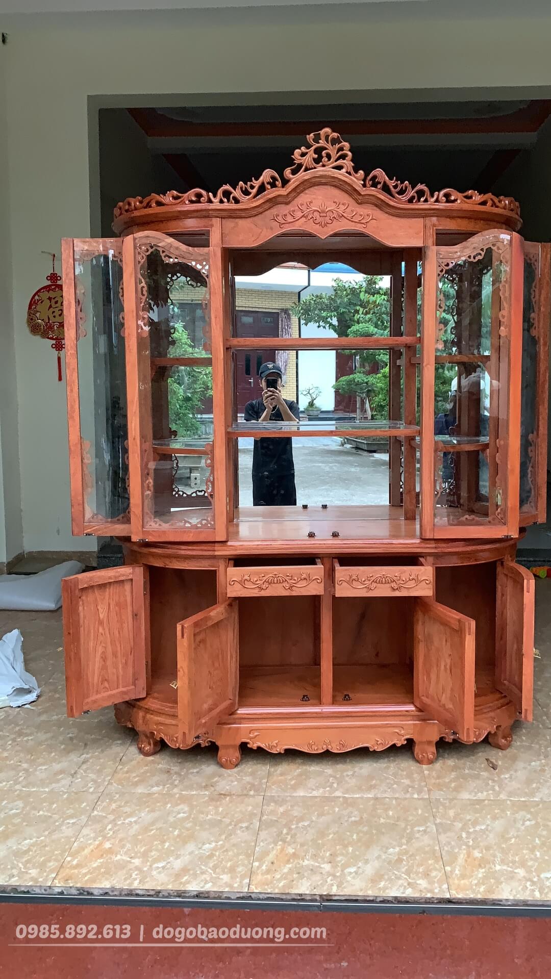 Tủ Bày đồ Bán Nguyệt 1m6 Gỗ Hương đá
